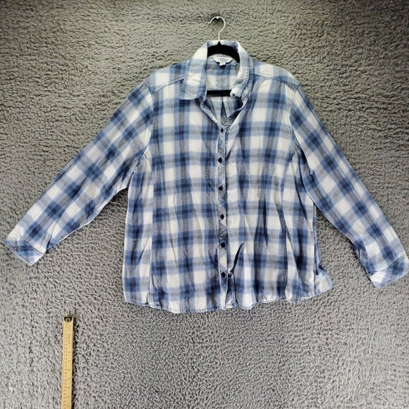 Great Northwest Indigo Top Women’s 3X Blue Plaid Flannel Button-Up Classic Colla - Picture 1 of 8